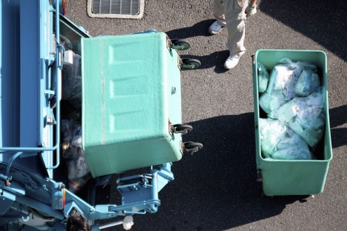 Recycling bins and waste containers in a Thornton Heath neighborhood